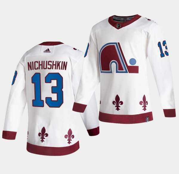 Men%27s Colorado Avalanche #13 Valeri Nichushkin 2020-21 White Reverse Retro Stitched Jersey Dzhi->colorado avalanche->NHL Jersey